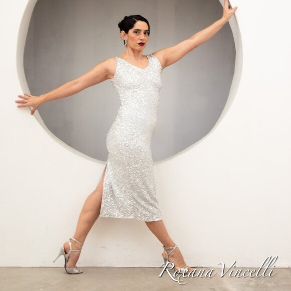 Pencil Tango Dress in Silver Sequin - Picture 1 of 5